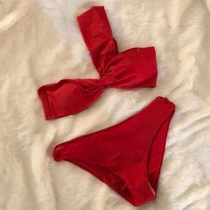 Red two-piece swimsuit